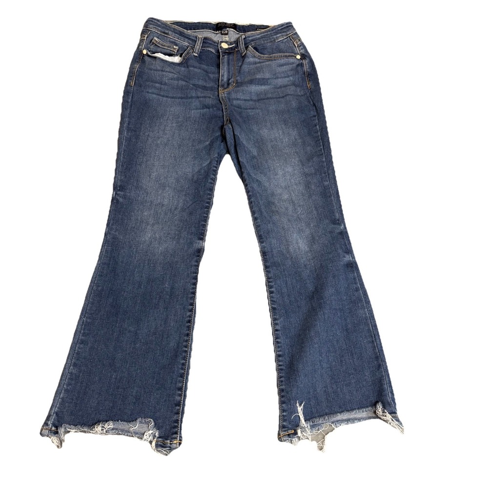 Women's Judy Blue‎ Frayed Cropped Boot Cut Jeans Size 9/29 Stretch - Picture 9 of 11
